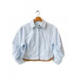 NEW SIMKHAI women's boone button front combo shirt in hydrangea blue stripe